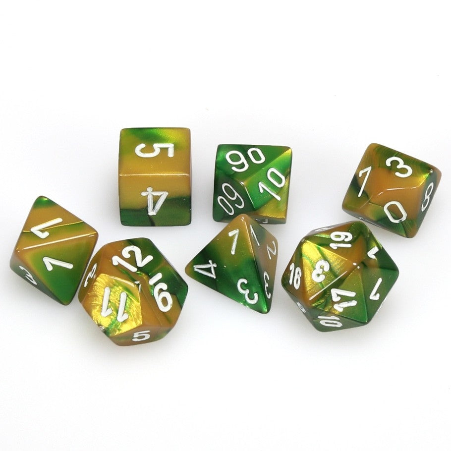 CHX26425 Gemini Polyhedral Gold-Green/white 7-Die Set Chessex