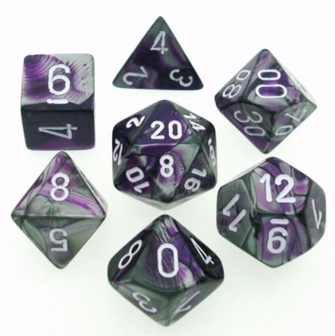CHX26432 Gemini Polyhedral Purple-Steel/white 7-Die Set Chessex