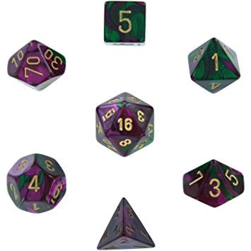 CHX26434 Gemini Polyhedral Green-Purple/gold 7-Die Set Chessex