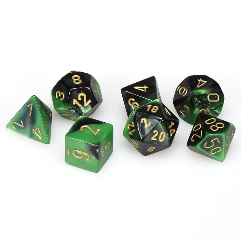 CHX26439 Gemini Polyhedral Black-Green/gold 7-Die Set Chessex