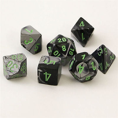 CHX26445 Gemini Polyhedral Black-Grey w/green 7-Die Set Chessex