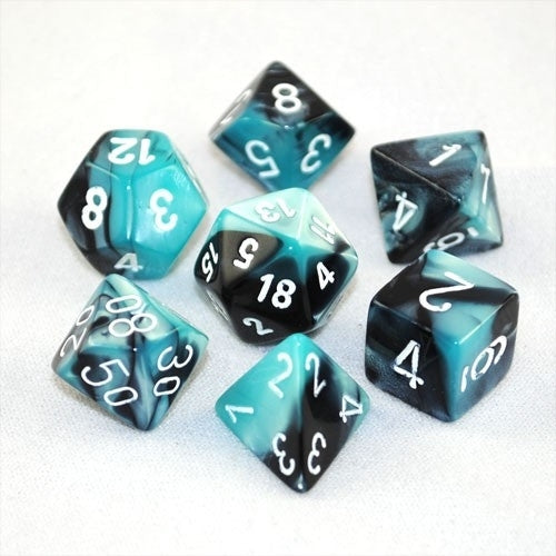 CHX26446 Gemini Polyhedral Black-Shell w/white 7-Die Set Chessex