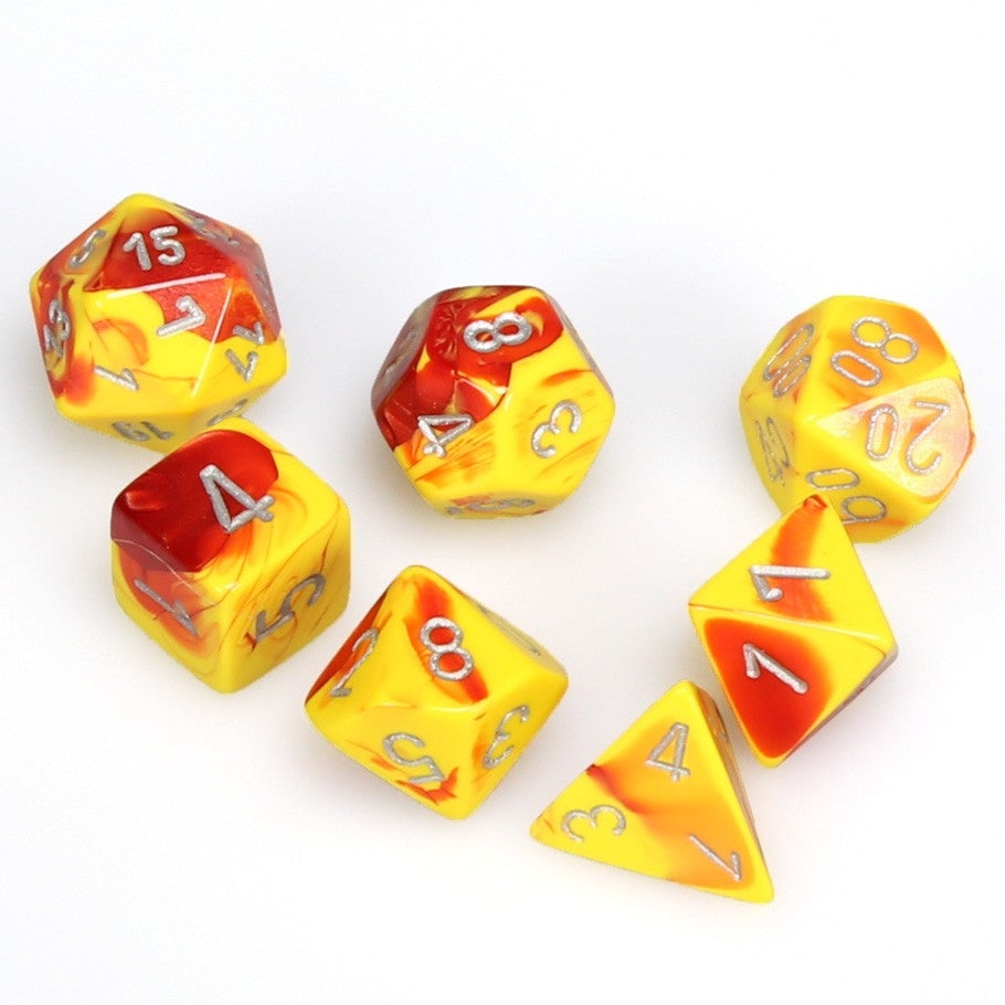 CHX26450 Gemini Polyhedral Red-Yellow w/silver 7-Die Set Chessex