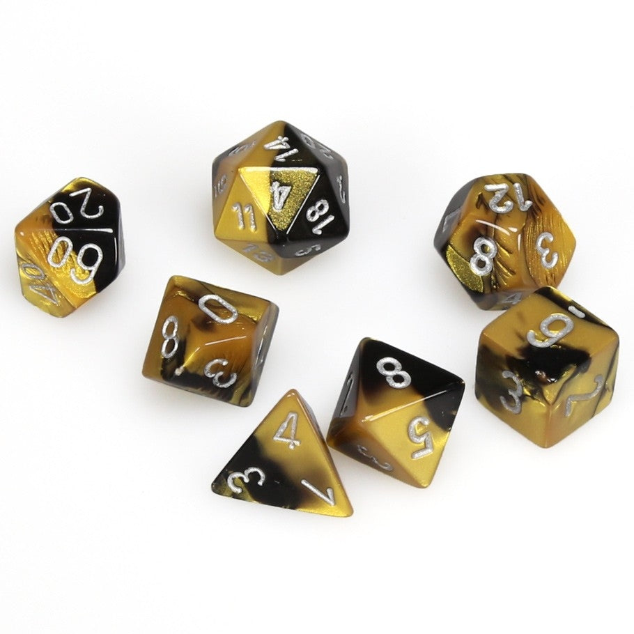 CHX26451 Gemini Polyhedral Black-Gold w/silver 7-Die Set Chessex