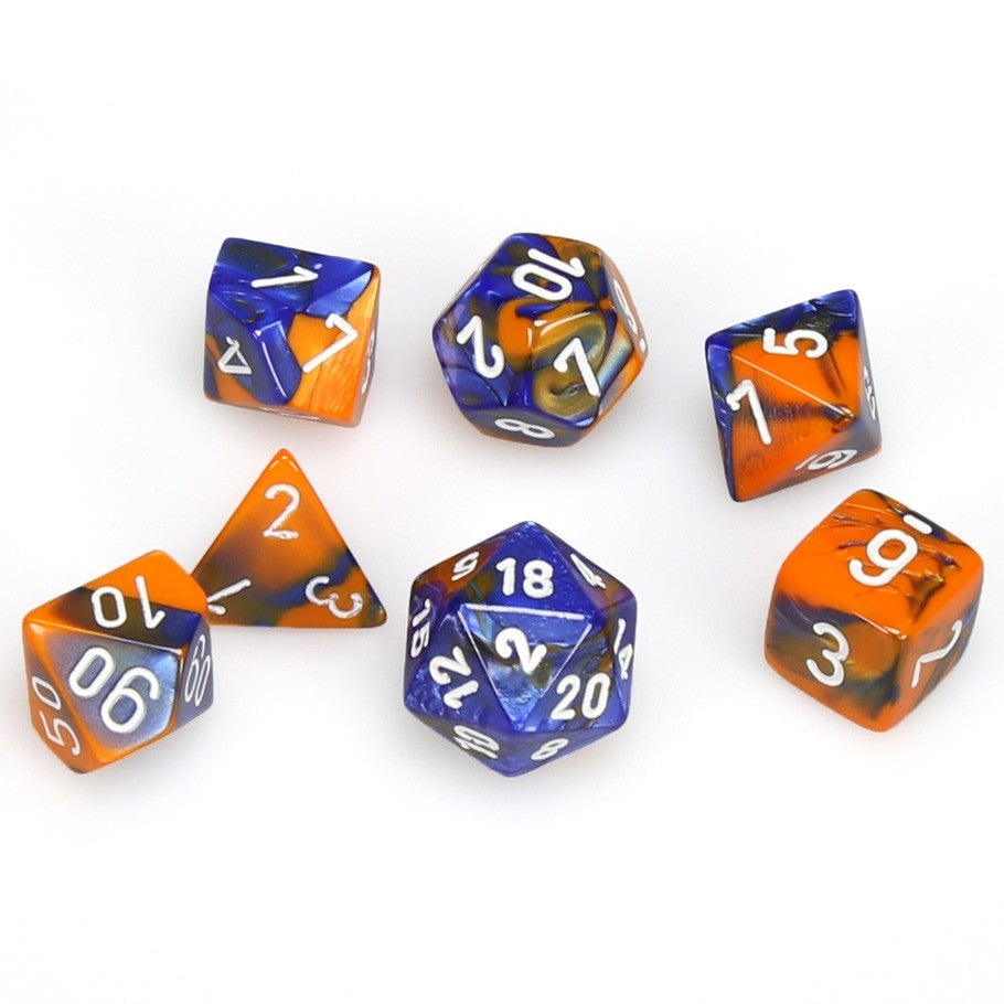 CHX26452 Gemini Polyhedral Blue-Orange w/white 7-Die Set Chessex