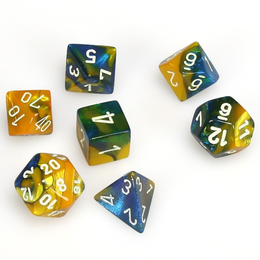CHX26460 Gemini Polyhedral Masquerade-Yellow w/white 7-Die Set Chessex