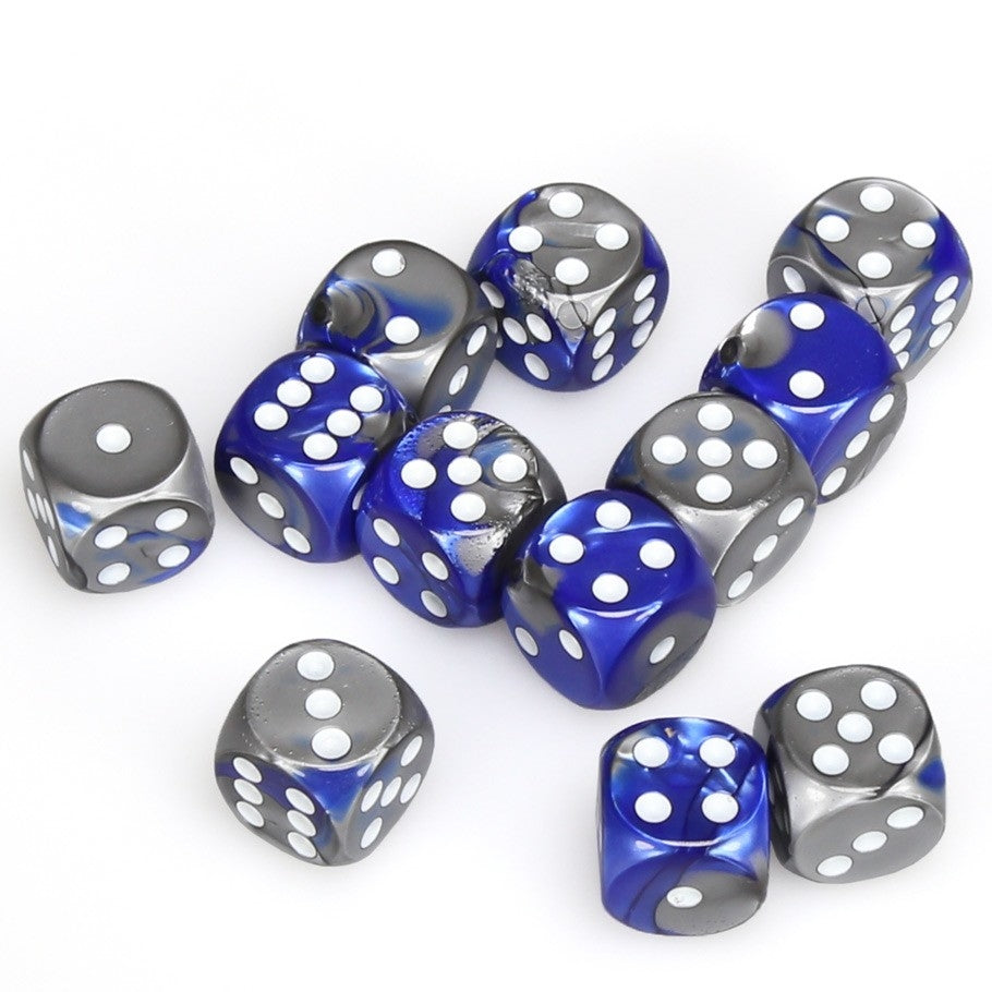 CHX26623 Gemini 16mm d6 Blue-Steel/white Dice Block (12 dice) Chessex