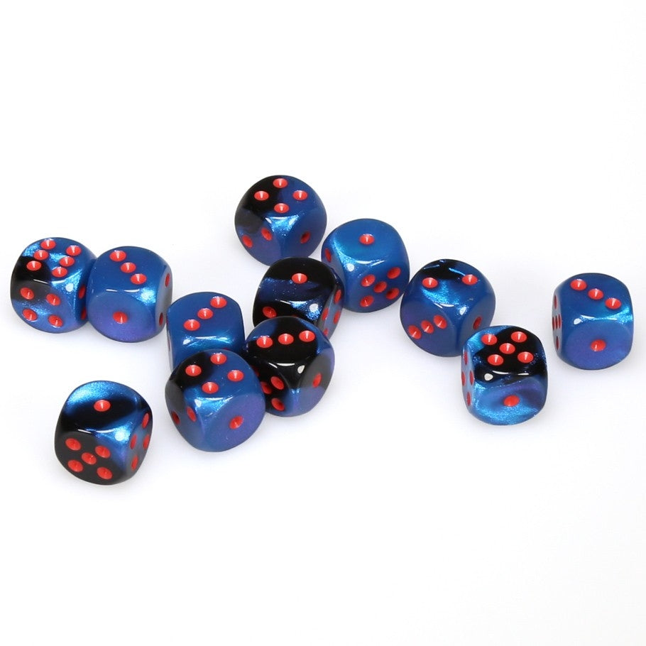 CHX26658 Black-Starlight/Red - D6 Dice Gemini 16mm (12 Dice in Display)