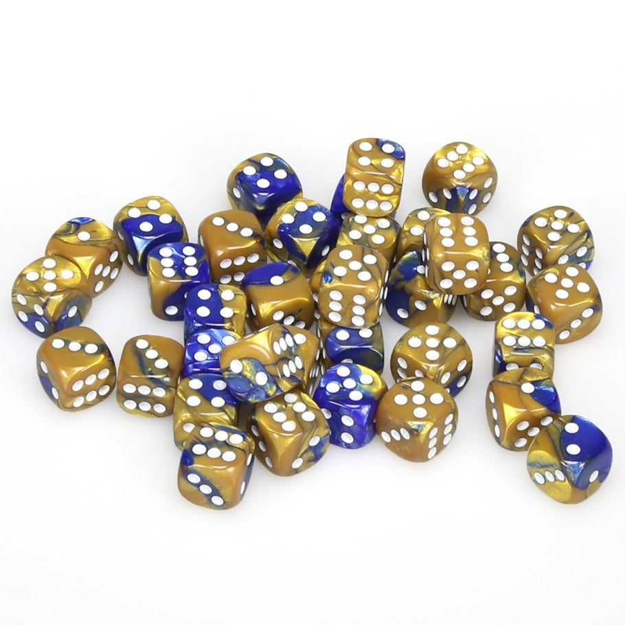 CHX26822 Gemini 12mm d6 Blue-Gold/white Dice Block (36 dice) Chessex