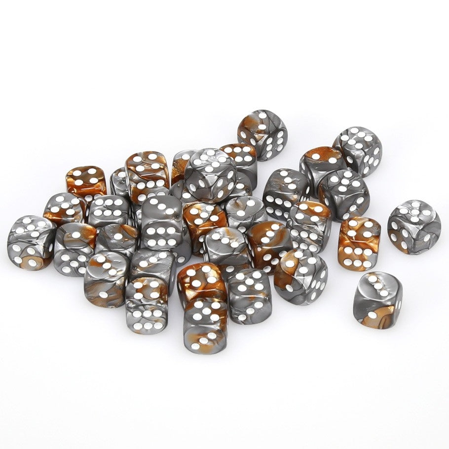 CHX26824 Gemini 12mm d6 Copper-Steel/white Dice Block (36 dice) Chessex