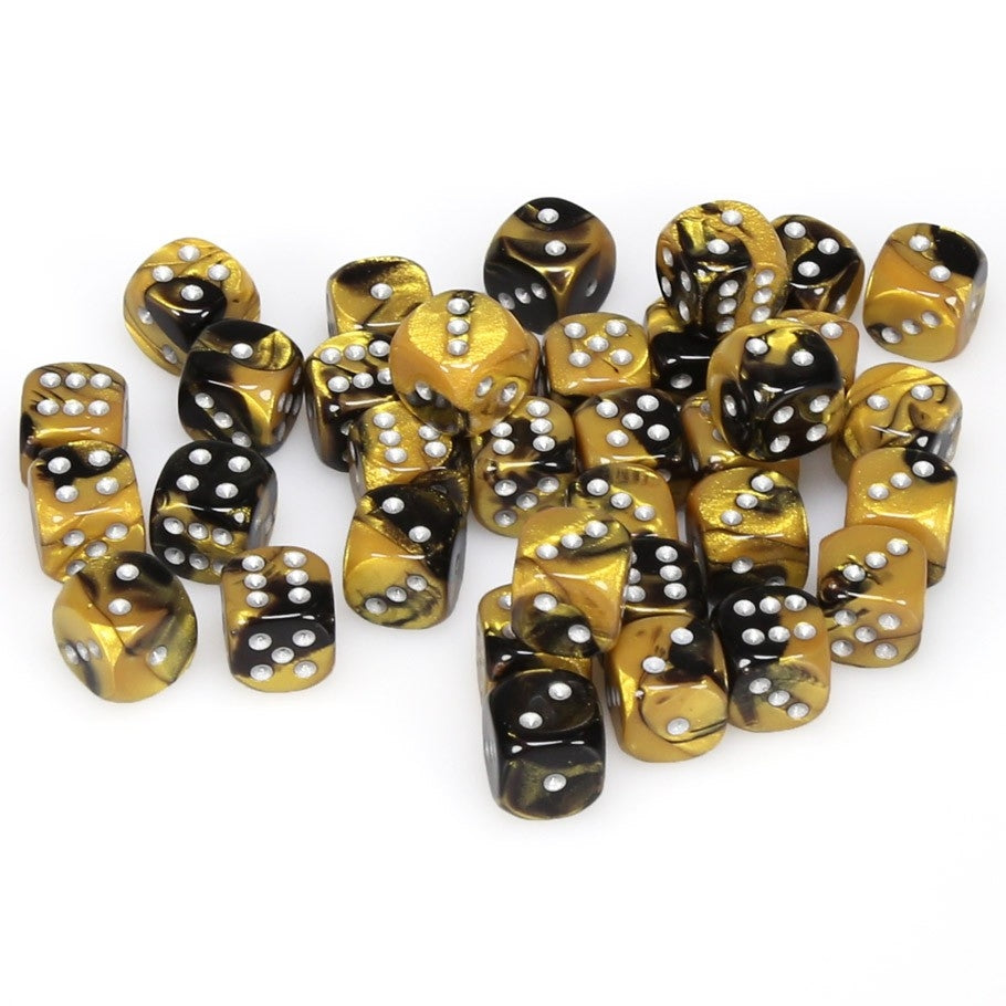 CHX26851 Gemini 12mm d6 Black-Gold/silver Dice Block (36 dice) Chessex