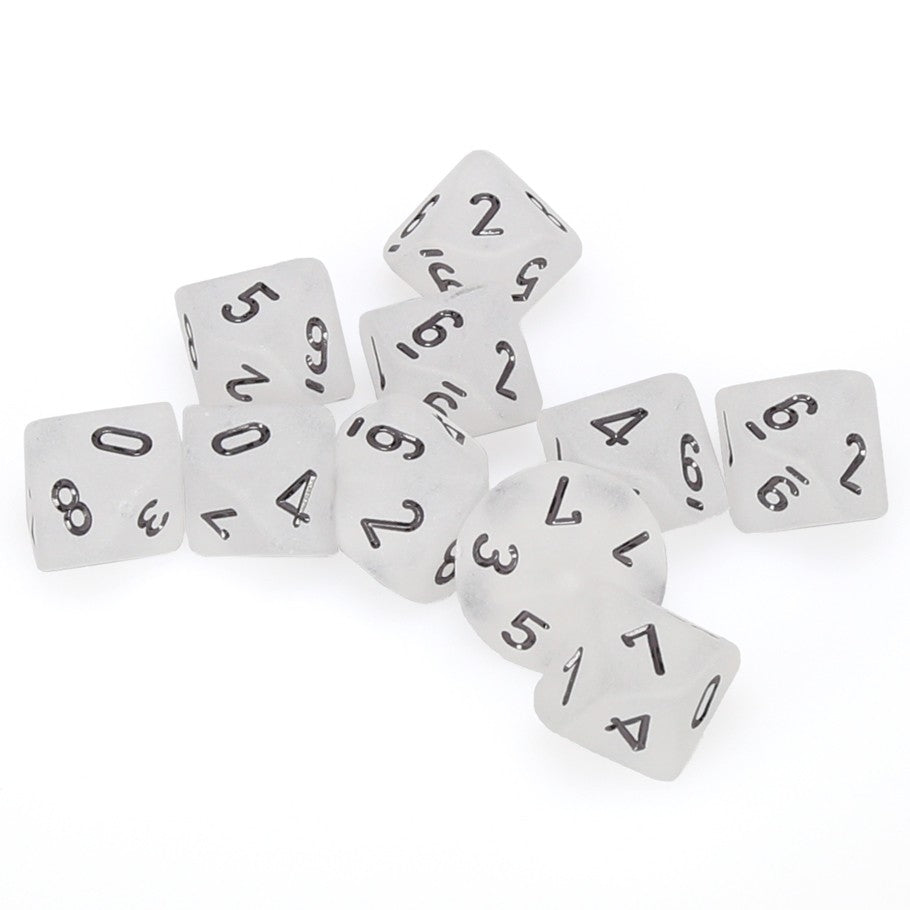 CHX27201 Frosted Clear/black Set of Ten d10s Chessex