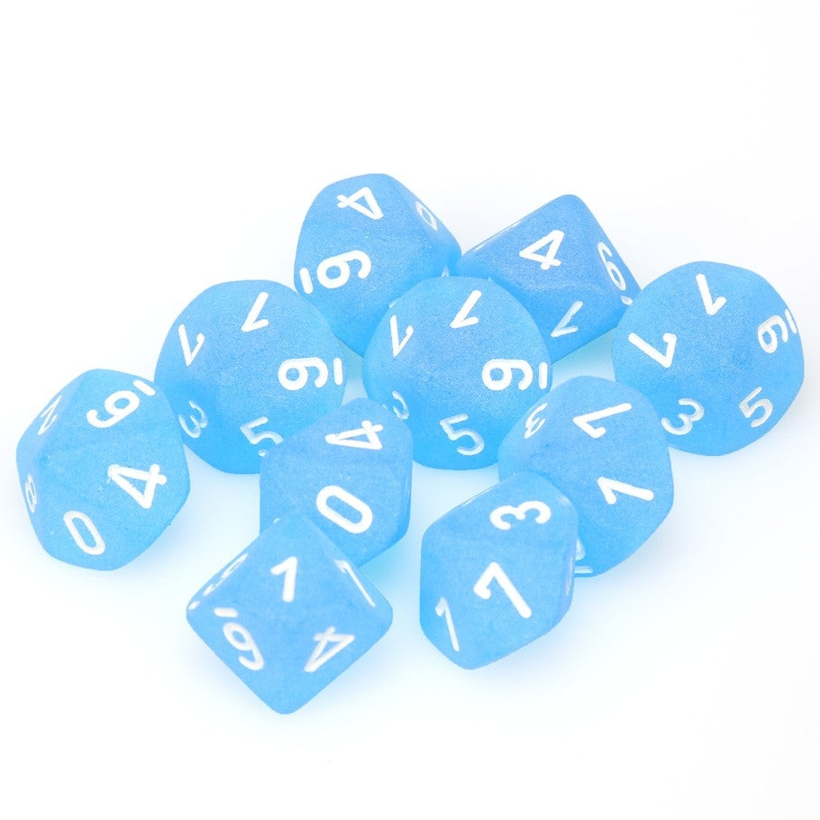 CHX27216 Frosted Caribbean Blue/white Set of Ten d10s Chessex