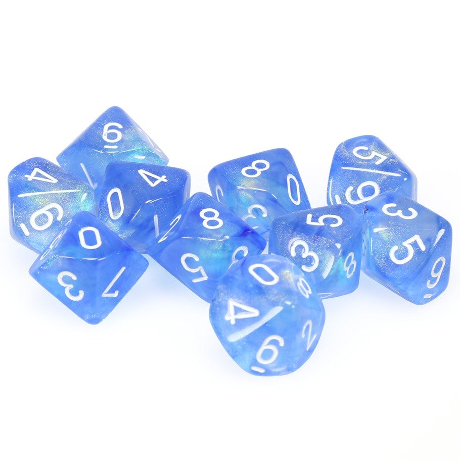 CHX27226 Borealis Sky Blue/white Set of Ten d10s Chessex