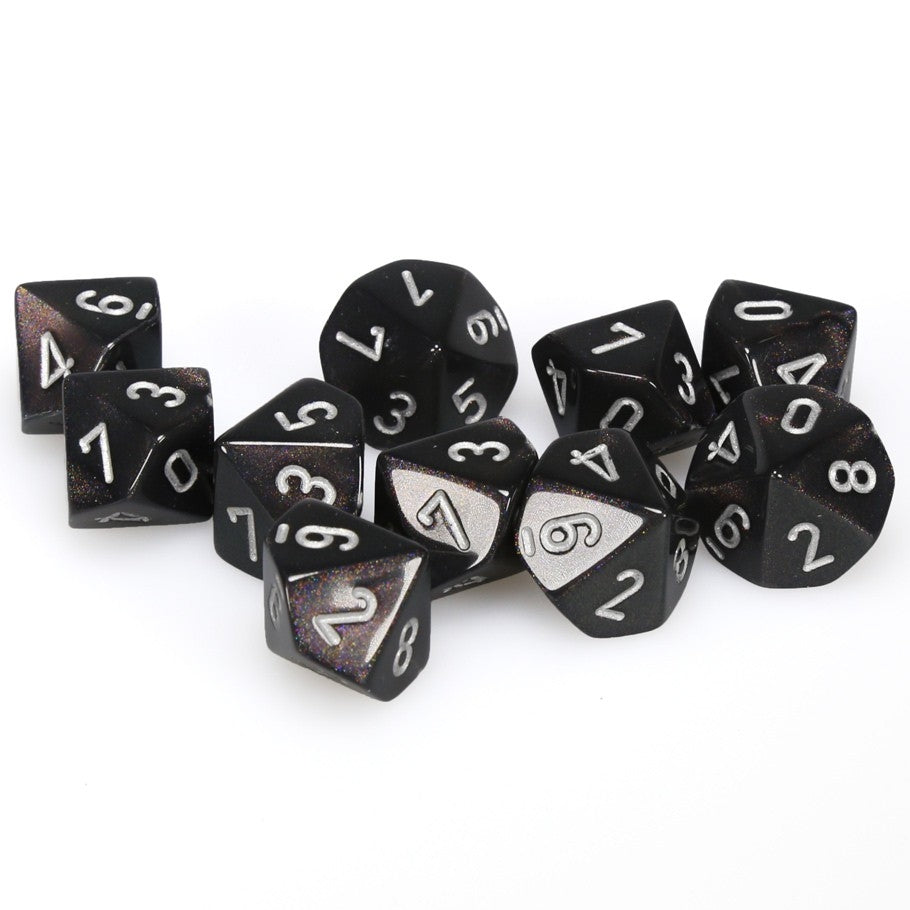 CHX27228 Borealis Smoke/silver Set of Ten d10s Chessex