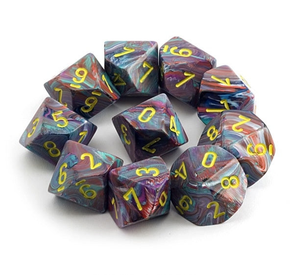 CHX27250 Festive Mosaic/yellow Set of Ten d10s Chessex