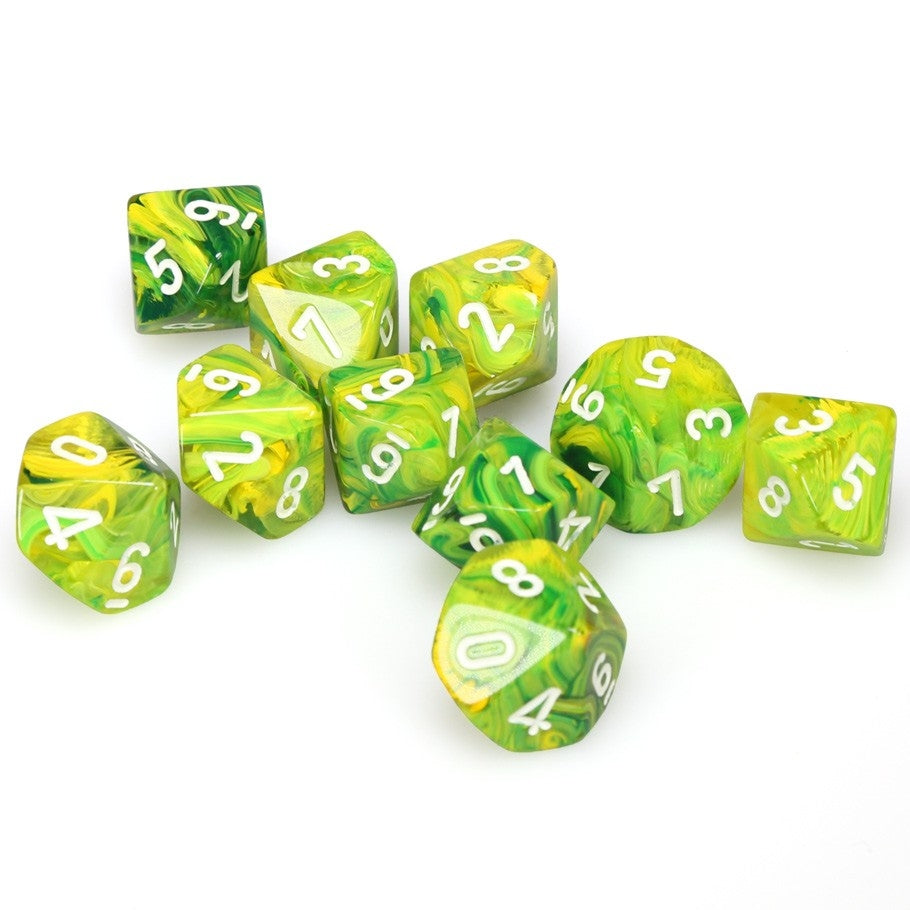 CHX27252 Vortex Dandelion/white Set of Ten d10s Chessex