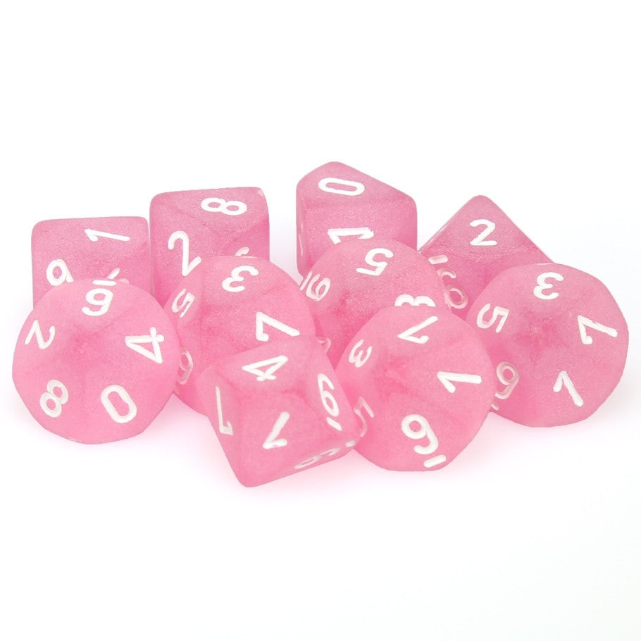 CHX27264 Frosted Polyhedral Pink/white Set of Ten d10s Chessex