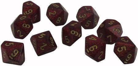 CHX27304 Glitter Ruby/gold Set of Ten d10s Chessex