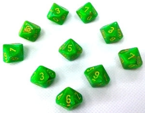 CHX27315 Vortex Slime/yellow Set of Ten d10s Chessex