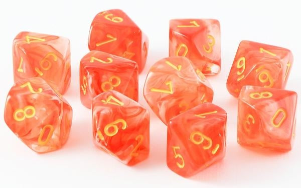CHX27323 Ghostly Glow Orange/yellow Set of Ten d10s Chessex
