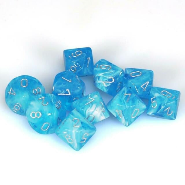 CHX27366 Luminary Sky/Silver Set of Ten d10s Chessex