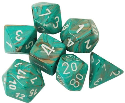 CHX27403 Marble Polyhedral OXI-CP wh 7-Die Set Chessex
