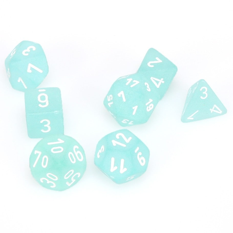 CHX27405 Frosted Polyhedral Teal/white 7-Die Set Chessex