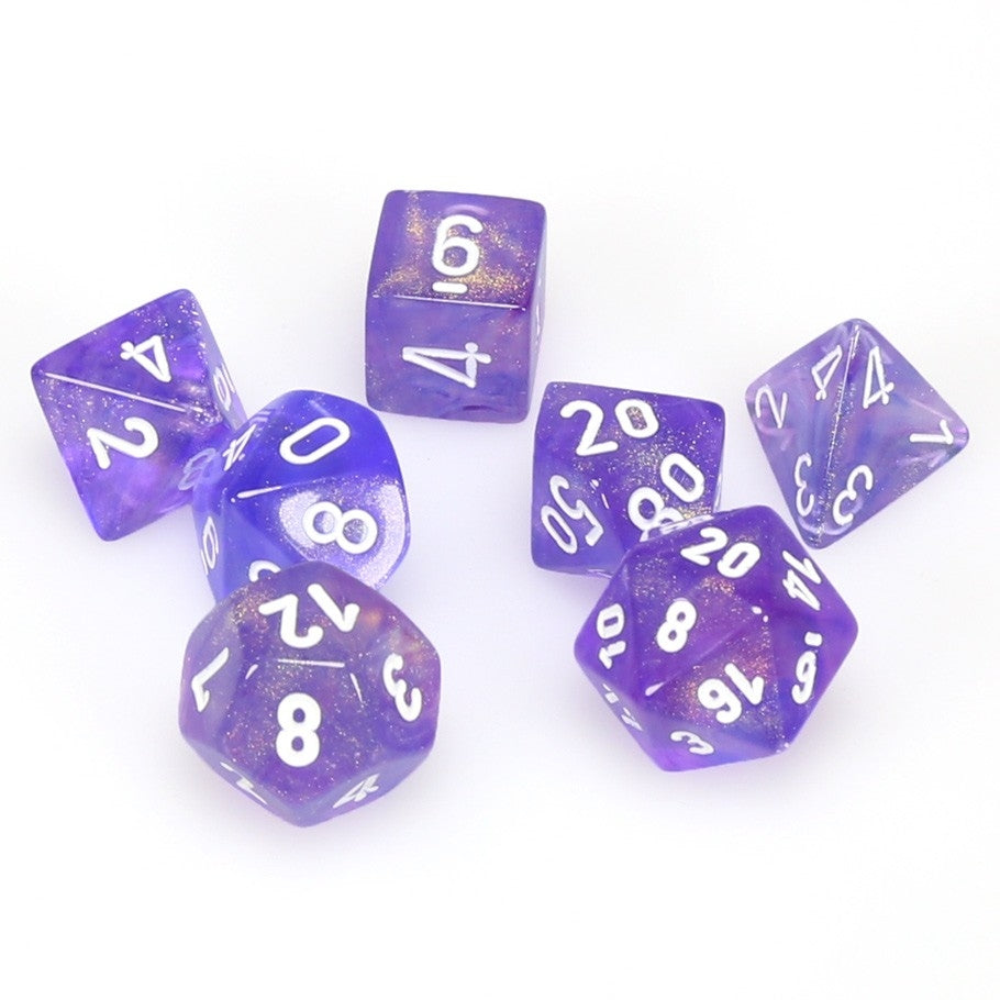 CHX27407 Borealis Polyhedral Purple/white 7-Die Set Chessex