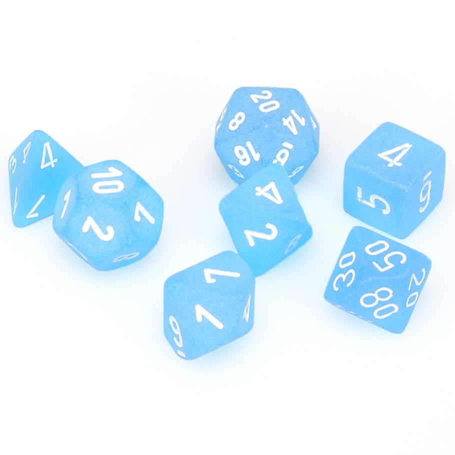 CHX27416 Frosted Polyhedral Caribbean Blue/white 7-Die Set Chessex