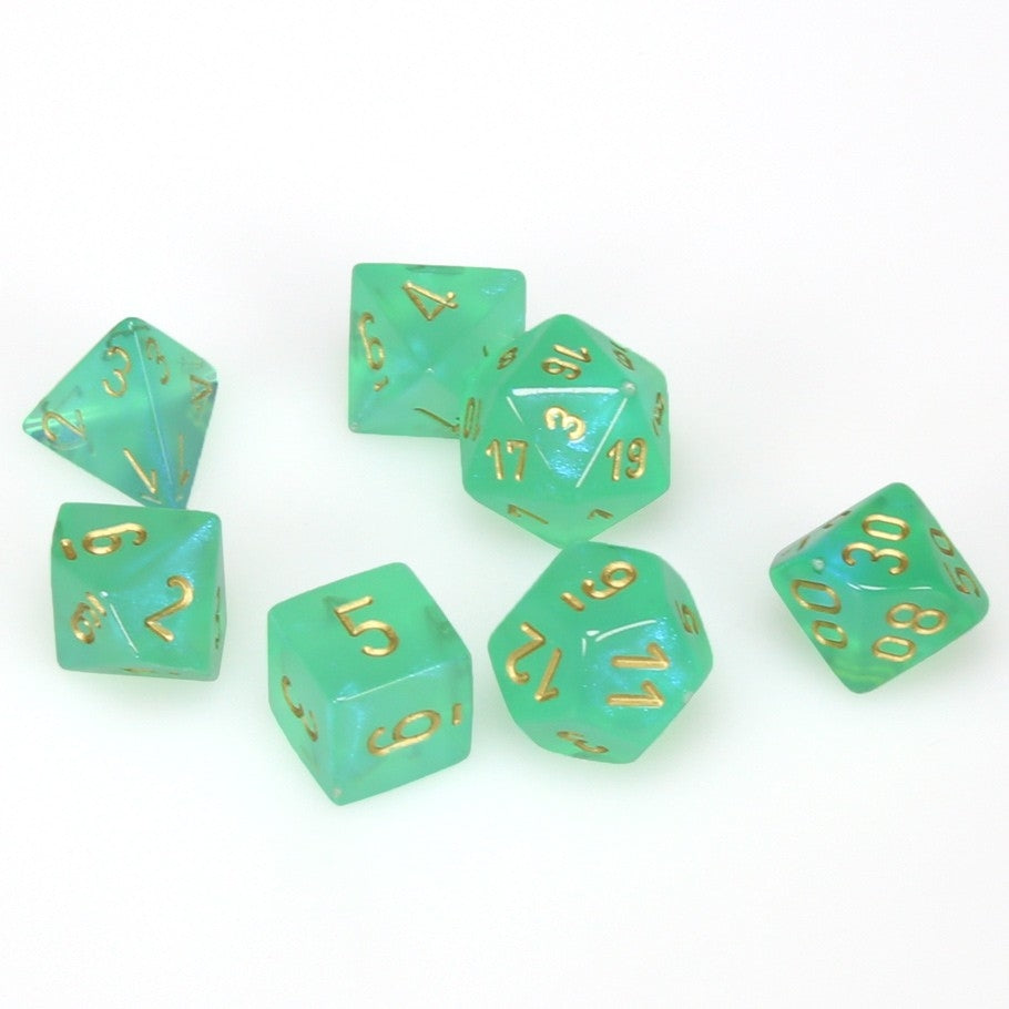 CHX27425 Borealis Polyhedral Light Green/gold 7-Die Set Chessex