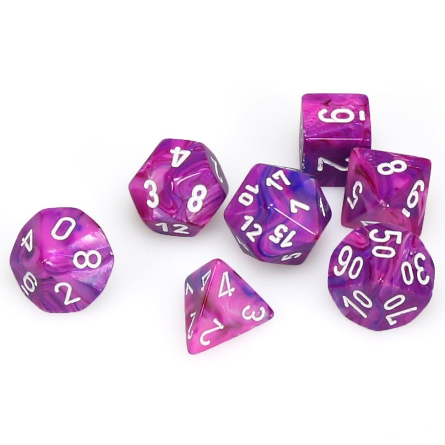 CHX27457 Festive Polyhedral Violet/white 7-Die Set Chessex