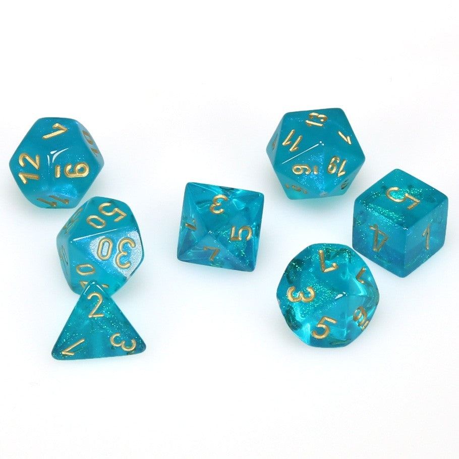 CHX27486 Borealis Polyhedral Teal/gold 7-Die Set Chessex