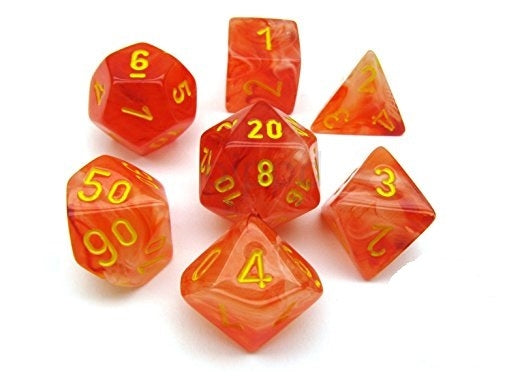 CHX27523 Ghostly Glow Polyhedral Orange/yellow 7-Die Set Chessex