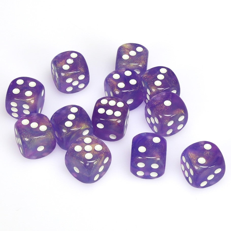 CHX27607 Borealis 16mm d6 Purple/white Dice Block Chessex