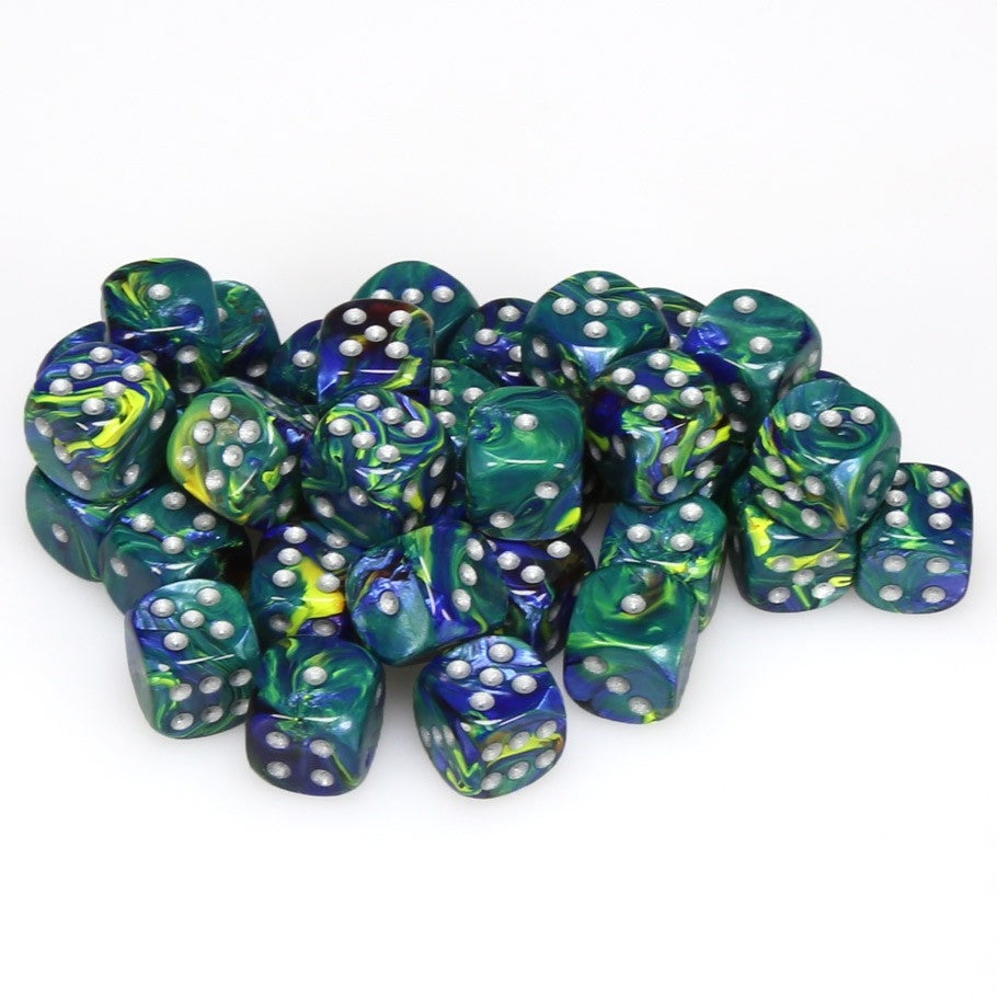 CHX27845 Festive 12mm d6 Green/silver Dice Block Chessex