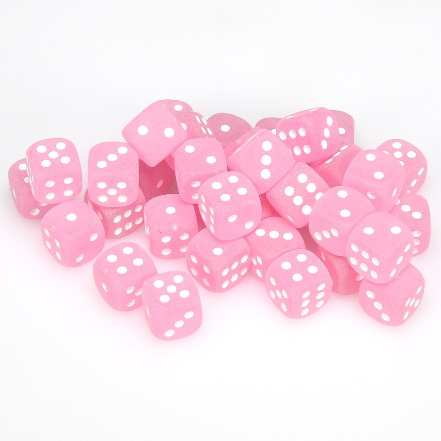 CHX27864 Frosted 12mm d6 Pink/white Dice Block (36 d6) Chessex
