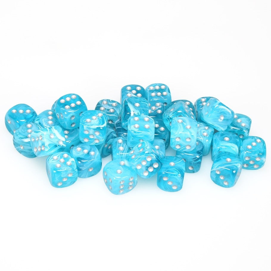 CHX27865 Cirrus 12mm d6 Aqua/silver Dice Block Chessex