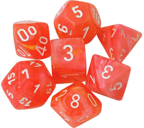CHX30005 Festive Polyhedral dahlia/White 7-Die Set Chessex