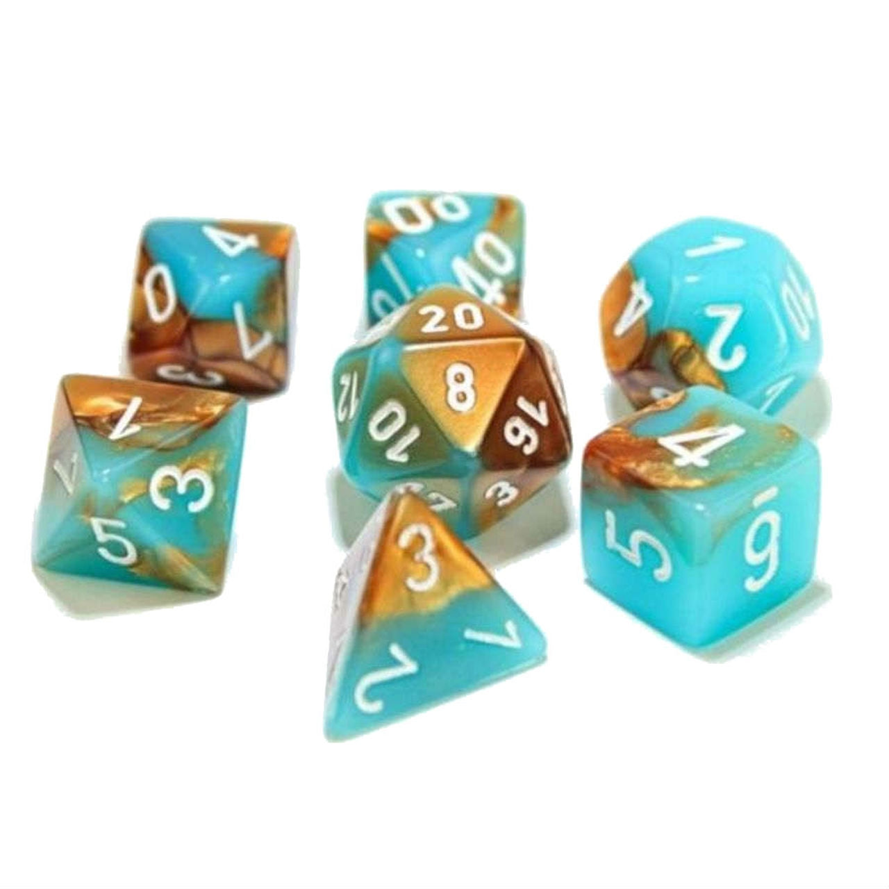 CHX30019 Lab Dice Gemini Polyhedral Copper-Turquoise/White 7-Die Set Chessex