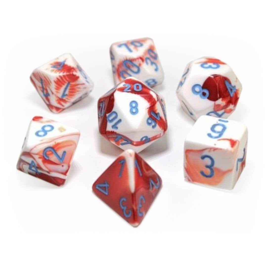 CHX30022 Lab Dice Gemini Polyhedral Red-White/Blue 7-Die Set Chessex
