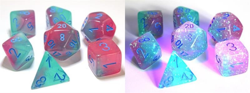 CHX30023 Lab Dice Gemini Polyhedral Gel Green-Pink/Blue 7-Die Set Chessex