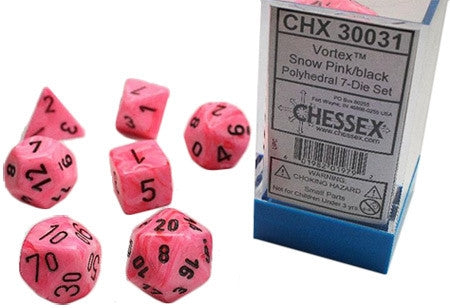 CHX30031 Snow Vortex PK/bk Lab Dice Polyhedral 7-Die Set Chessex