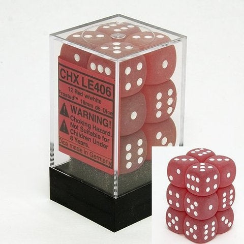 CHXLE406 Frosted 16mm d6 Red/white Dice Block (12 dice) Chessex