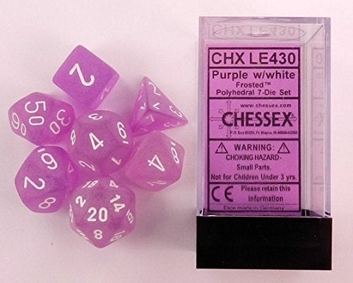 CHXLE430 Frosted Polyhedral Purple/white 7-Die Set (with Tens 10 di Chessex
