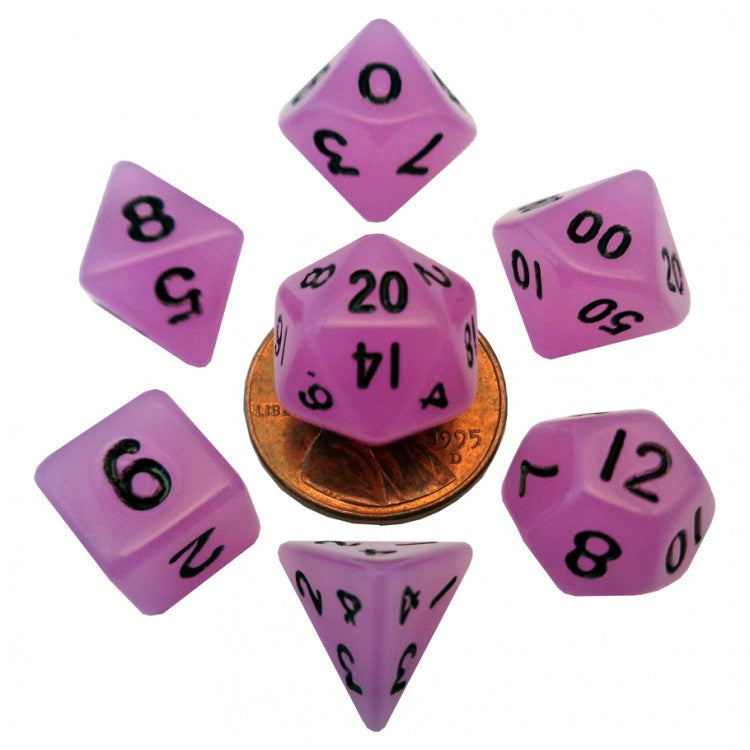7-set Mini Glow Purple - MDG Mini Polyhedral Dice Set