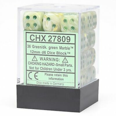 Marble 12mm d6 Green/Dark Green Dice Block (36 dice) Chessex