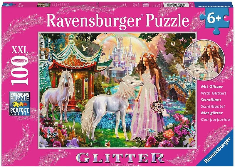 Princess with Unicorn Puzzle GLITTER 100pc