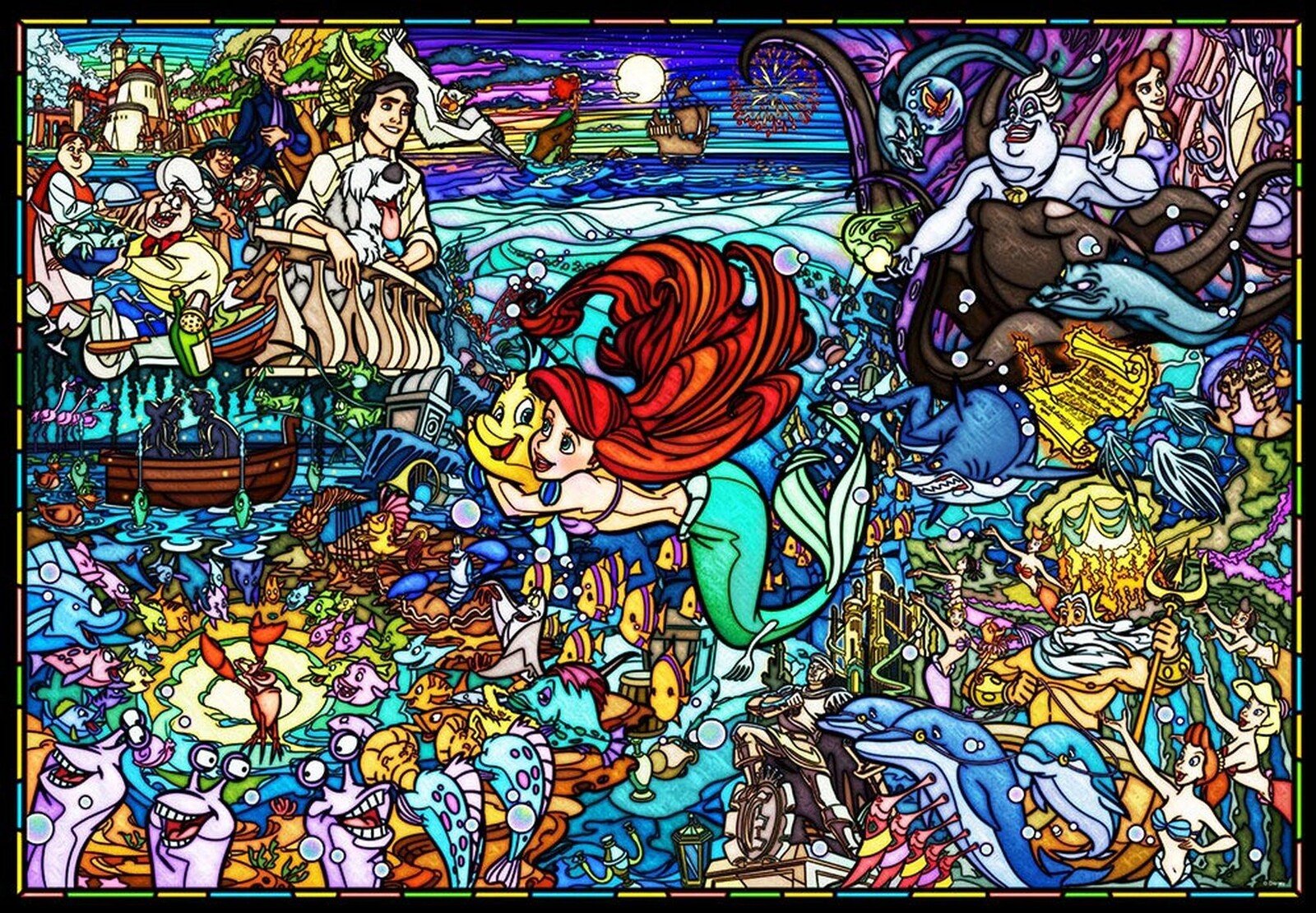 the Little Mermaid Story Stained Glass Puzzle 1000 pieces - Tenyo Puzzle Disney