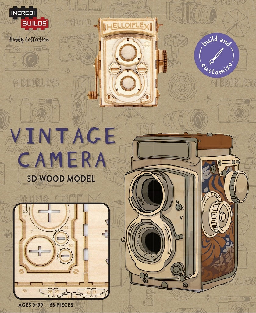 Vintage Camera - Incredibuilds 3D Wood Model and Book - Hobby Collection